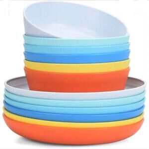 NEW 12pc Cereal BOWL & PLATE SET Indoor Outdoor Wheat Straw Microwave Dishwasher